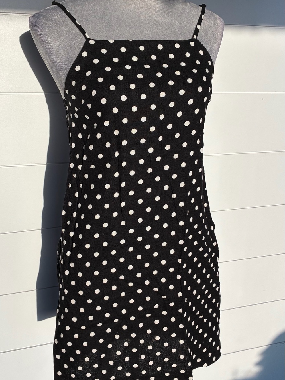 Monteau Black Polka Dot Linen Blend Slip Dress Sz XS NWT/0421